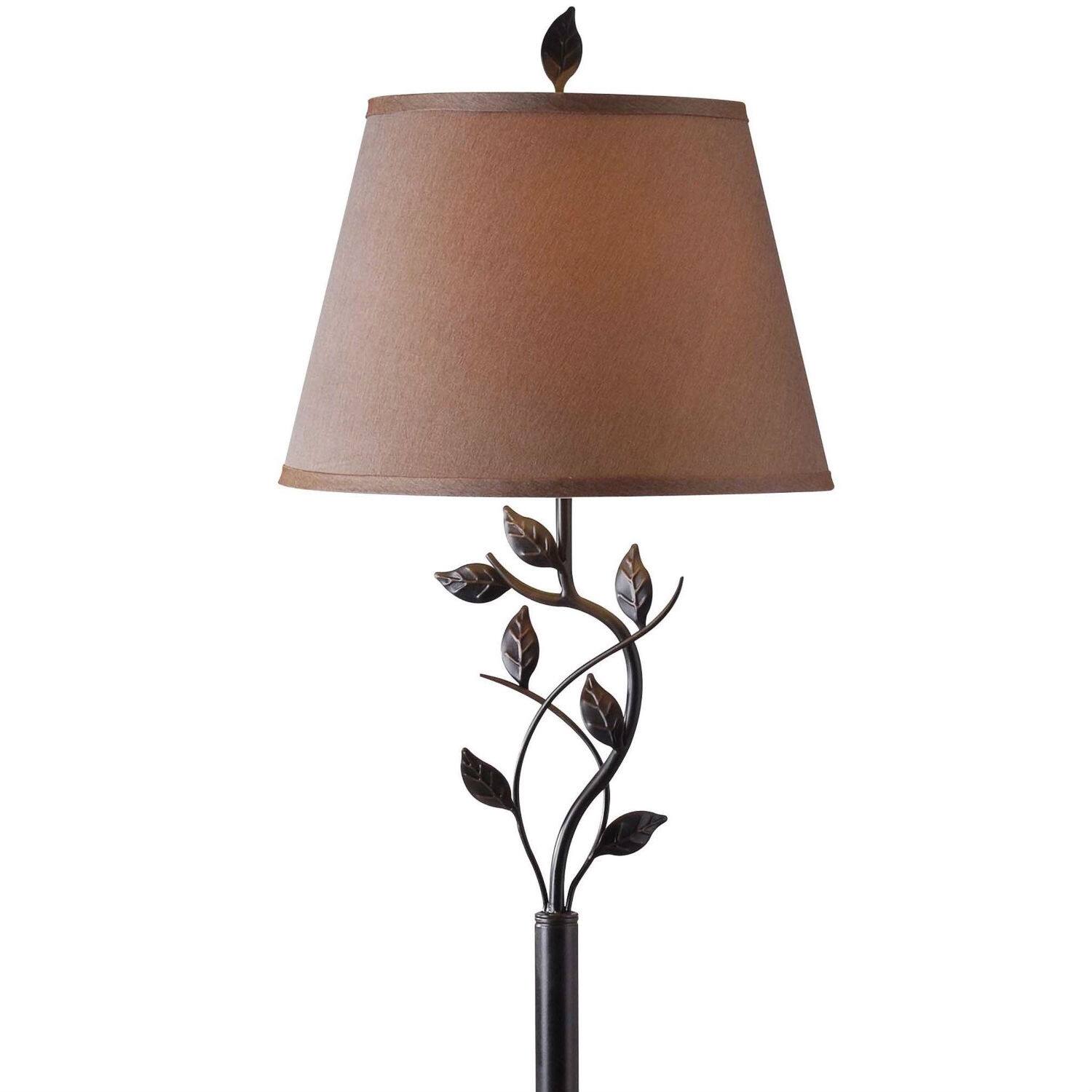 Angle. Hivvago - Vine Leaves Rubbed Bronze Finish Floor Lamp with 15-inch Gold Tapered Shade - Bronze Finish, Gold.