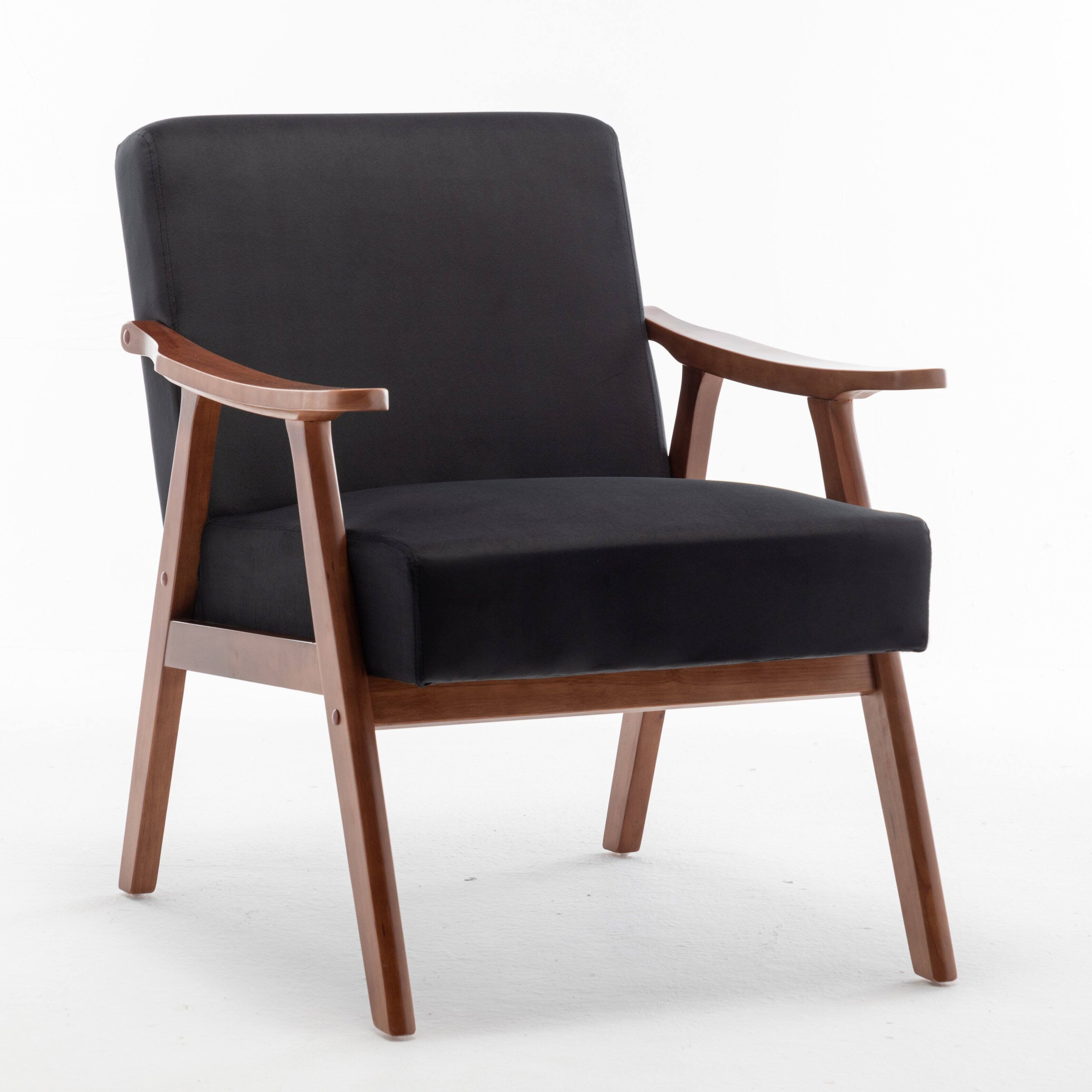 Front. Ecooso - Mid-Century Modern Wingback Chair with Solid Wood Frame, Extra-Thick Backrest, Accent Chair for Bedroom or Living Room - Black.