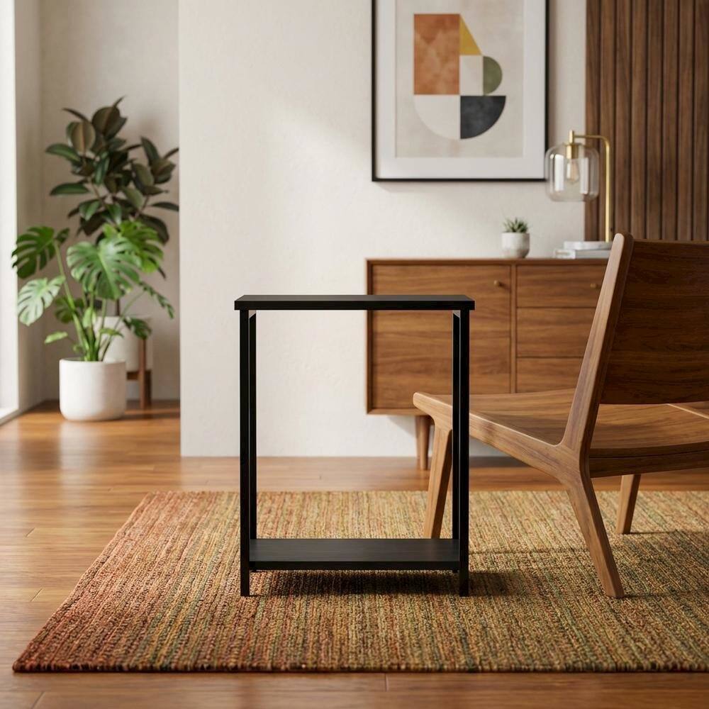 Angle. FurniFact - Espresso Metal Frame End Table with Sleek Modern Design - Espresso.