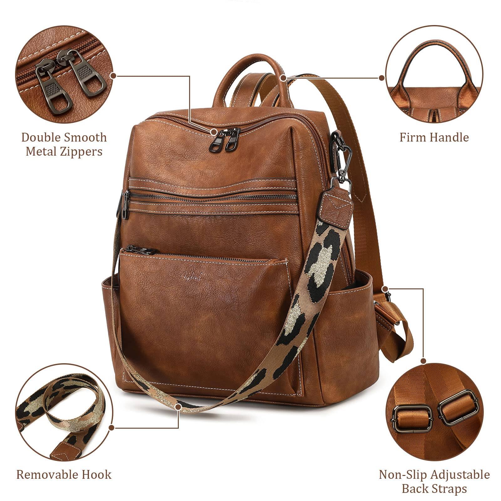 Left. Stamp n Camp - Leather Backpack Purse For Women Designer Ladies Shoulder Bag Fashion Faux Work Travel Handbags - Kcus22001-nubuck Style Coffee.