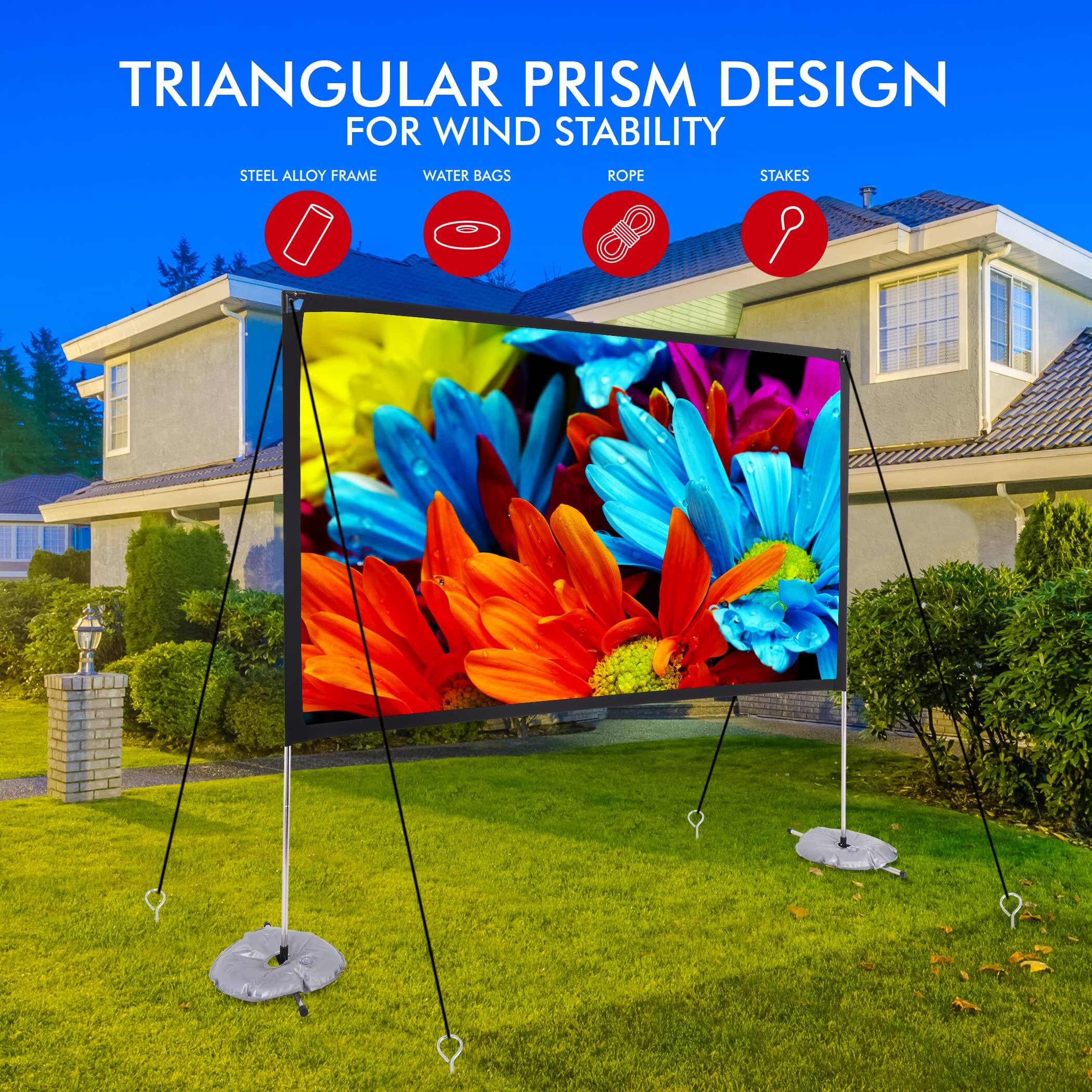 TRIANGULAR PRISM DESIGN FOR WIND STABILITY

- STEEL ALLOY FRAME
- WATER BAGS
- ROPE
- STAKES