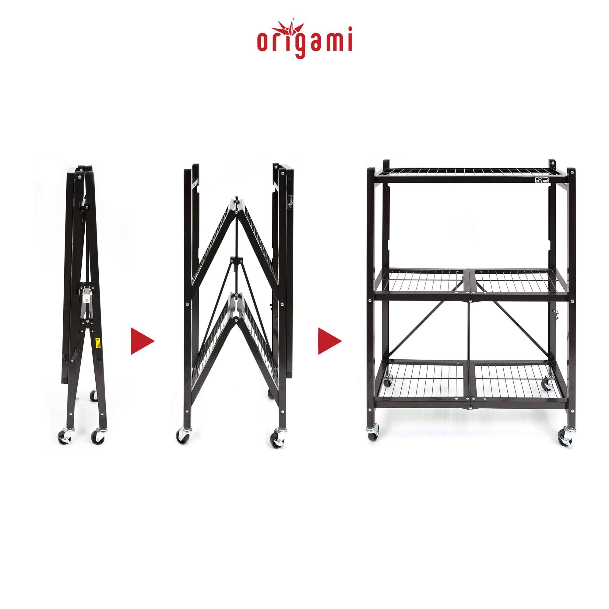 Alt View 4. Origami - Origami 3 Tier Folding Shelf Garage Shelves Heavy Duty Shelving with Wheels - Black.