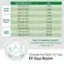 The text on the image can be grouped and corrected as follows:

1. Room Size (Sq. Ft.)
- Small Room: 150 (10'x15')
- Medium Room: 260 (13'x20')
- Large Room: 280 (14'x20')
- Very Large Room: 340 (17'x20')
- Extra Large Room: 450 (18'x25')
- Large Extra Large Room: 550 (22'x25')
- Huge Room: 800 (25'x32')
- Gigantic Room: 1,000 (25'40')
- Enormous Room: 1,300 (33'x40')
- Huge Enormous Room: 1,560 (39'x40')

2. BTU
- Small Room: 5,000
- Medium Room: 6,000
- Large Room: 7,000
- Very Large Room: 8,000
- Extra Large Room: 10,000
- Large Extra Large Room: 12,000
- Huge Room: 15,000
- Gigantic Room: 18,000
- Enormous Room: 22,000
- Huge Enormous Room: 24,000

3. How to measure a room?
- Length (in feet) x Width (in feet) = Area in sq. ft.

4. Choose the Right AC Size
- Fit Your Room