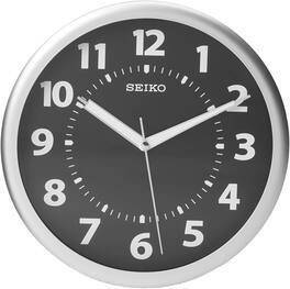 Seiko - 10" Easy Reader Black Wall Clock with Luminous Glow-In-The-Dark Hands - Silver Tone Metallic