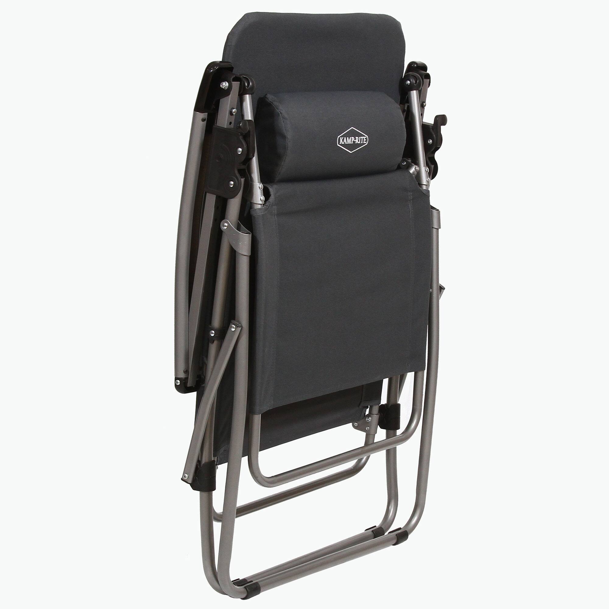 Alt View 2. Kamp-Rite - Kamp-Rite Outdoor Folding Reclining Zero Gravity Chair w/ Headrest Pillow, Gray - Black.