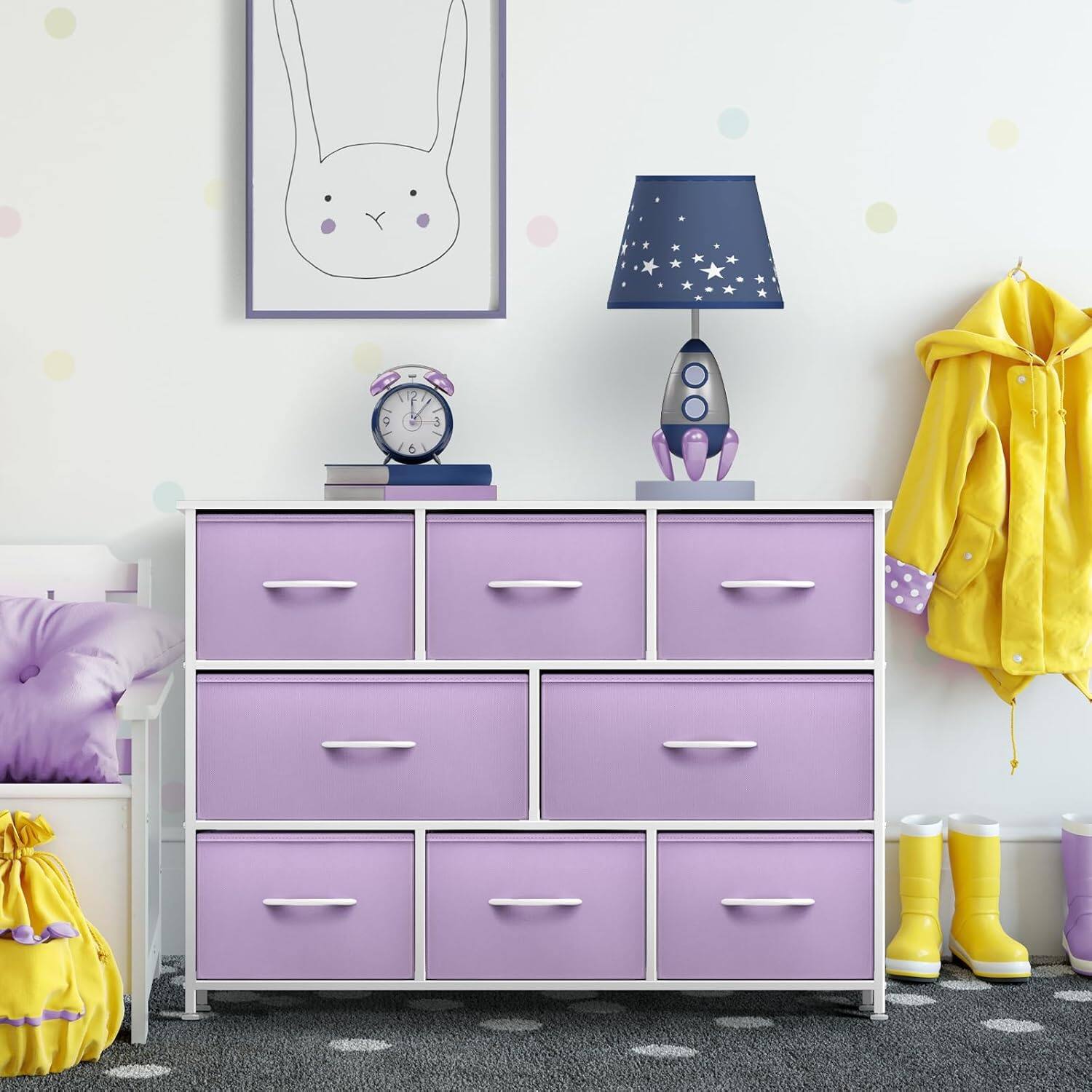 Alt View 5. Sorbus - Sorbus 8 Drawers Wide Dresser - Organizer Unit with Steel Frame, Wood Top, and Handle, and Fabric Bins - Purple.