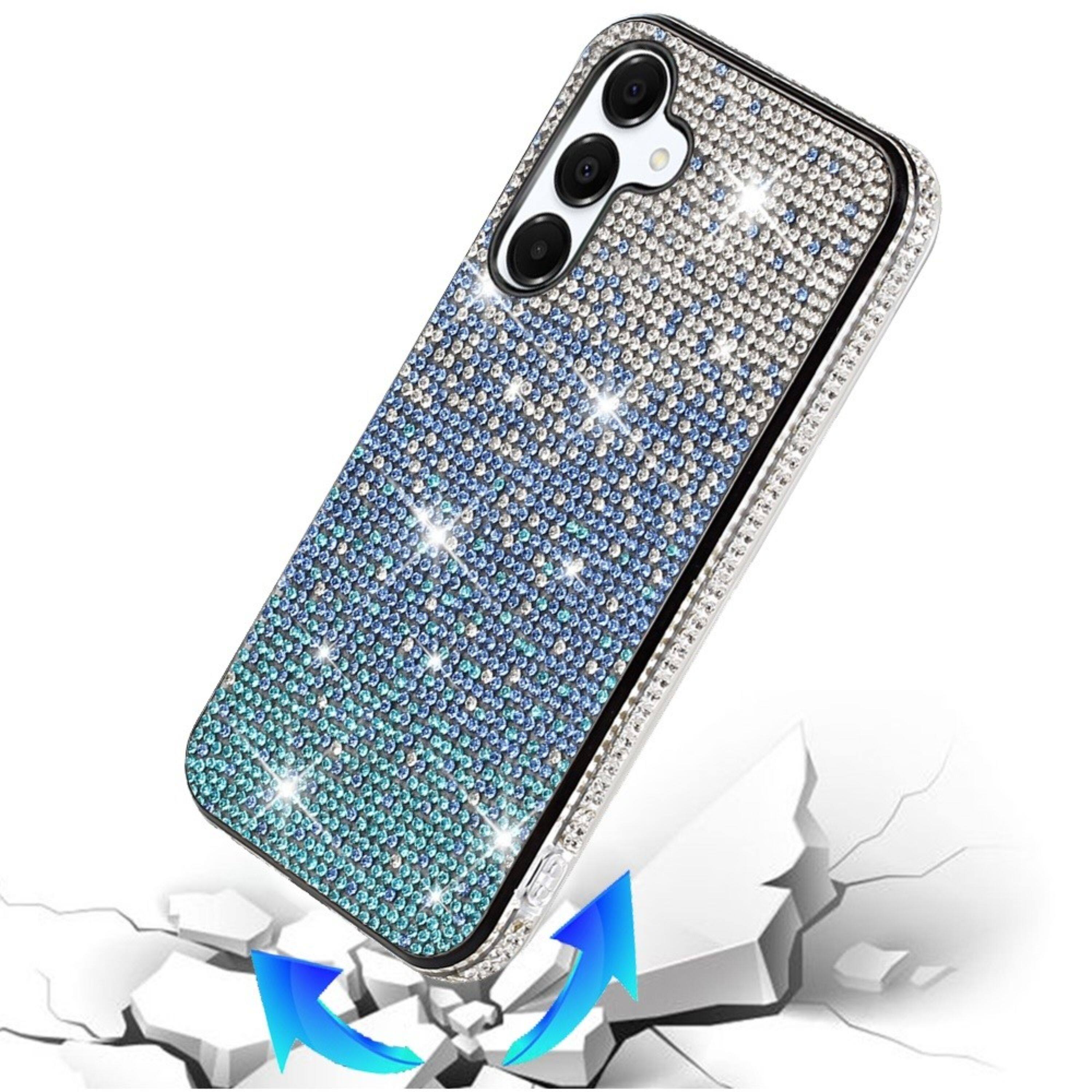 Angle. Kitcheniva - Party Full Bling Diamond Phone Cover Plus Tempered Glass For Samsung S25/S24 Blue - Blue.