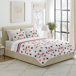 Lavish Home - 3PC King Quilt Set with Shams, Stars - Gray, Red, and Blue