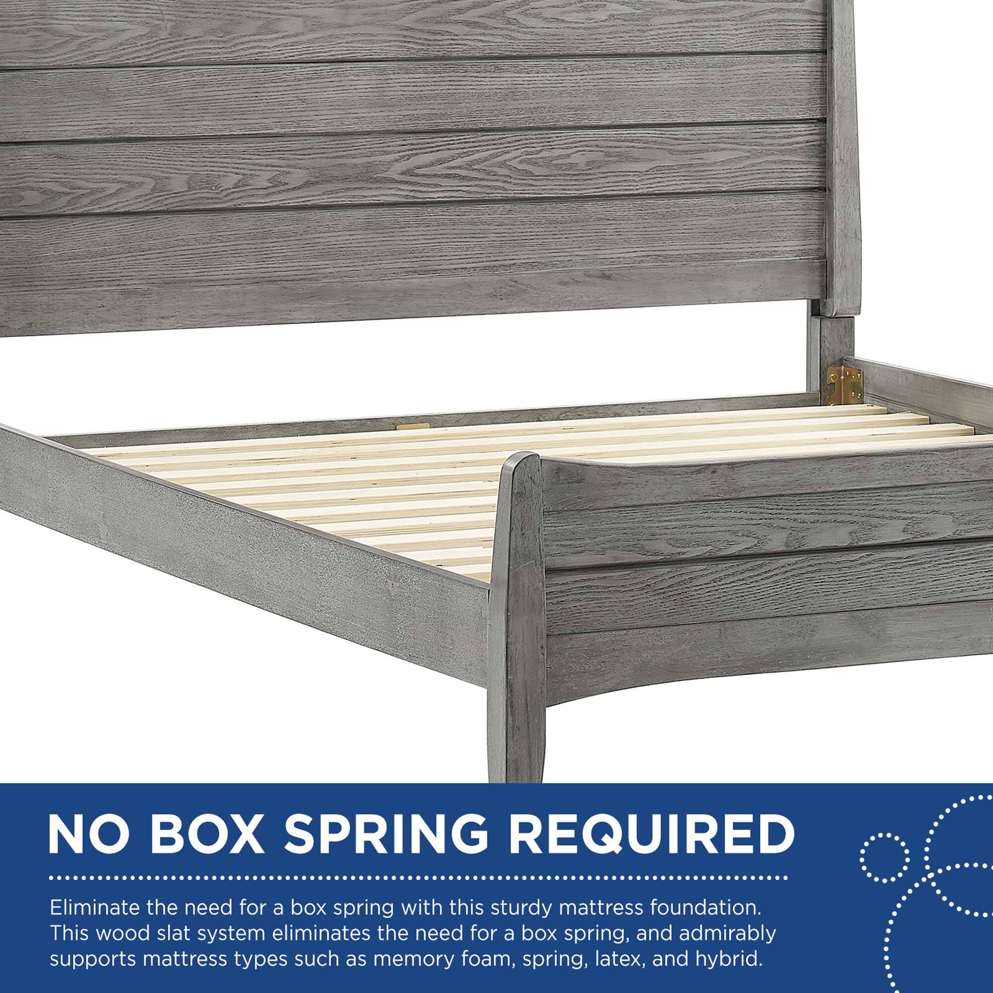 NO BOX SPRING REQUIRED

Eliminate the need for a box spring with this sturdy mattress foundation. This wood slat system eliminates the need for a box spring, and admirably supports mattress types such as memory foam, spring, latex, and hybrid.