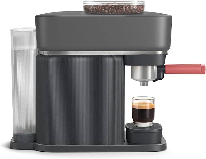 Angle. Philips - PHILIPS Baristina Espresso Machine, Automatic Grinder, Black with Berry Red Portafilter (BAR301/60) - Black With Berry Handle.
