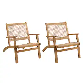 Alaterre Furniture - Weyra Outdoor Patio Chairs Set of 2 - Weather-Resistant Eucalyptus Wood and Woven Wicker Armchairs - Brown