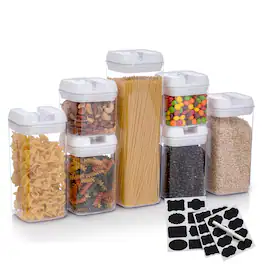 Cheer Collection - 7-Piece Airtight Pantry Food Storage Container Set with Labels - White