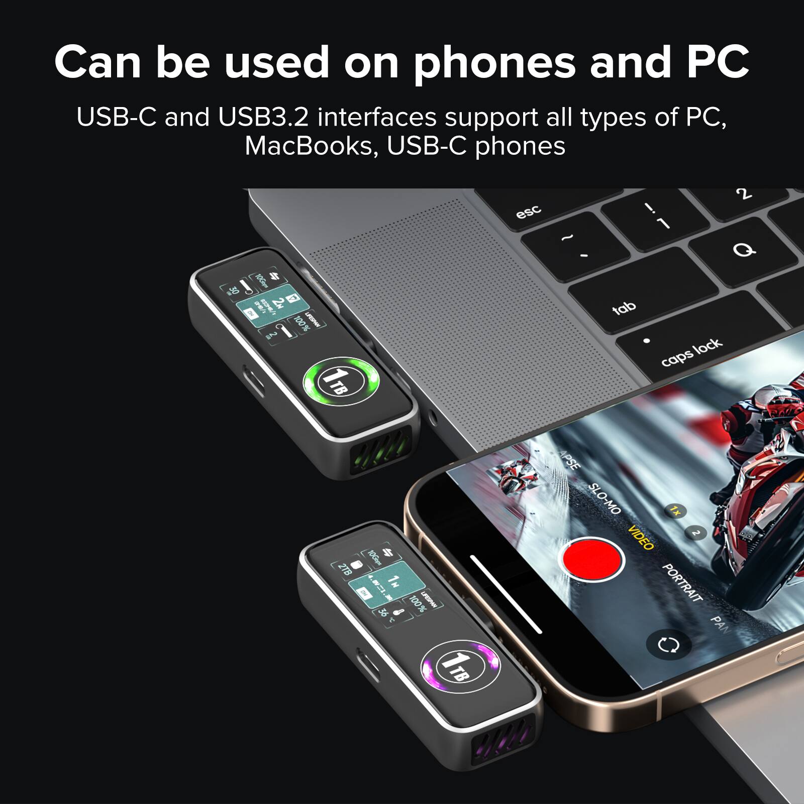 Zike Z791C 1TB USB C Expansion Memory Card, PD3.0, 990 MB/s, LCD