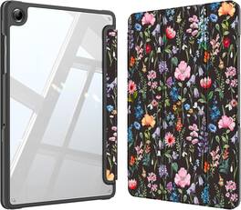 Fintie - Clear Case for Samsung Galaxy Tab A11+ / Tab A9+ 11 Inch, Shockproof Transparent Back Cover, Viewing & Typing Angles - Black Floral