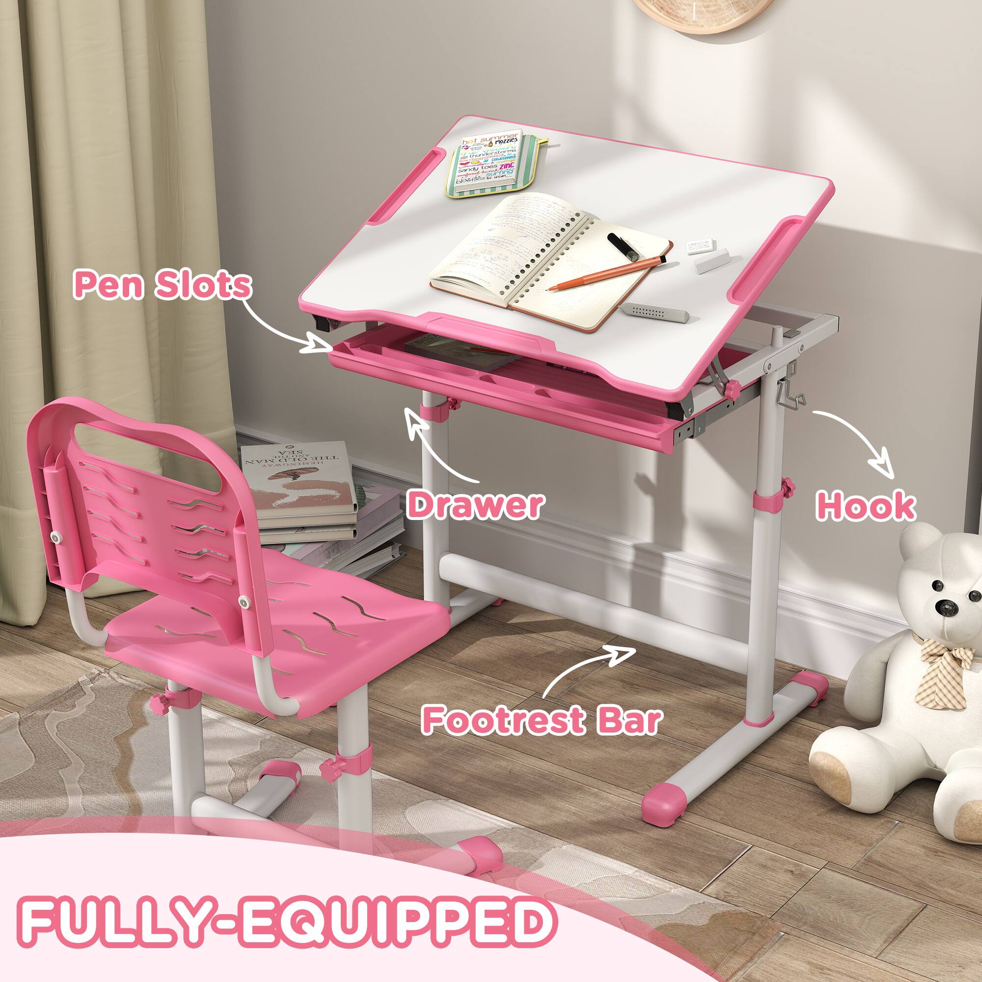 - Pen Slots
- Drawer
- Hook
- Footrest Bar

FULLY-EQUIPPED