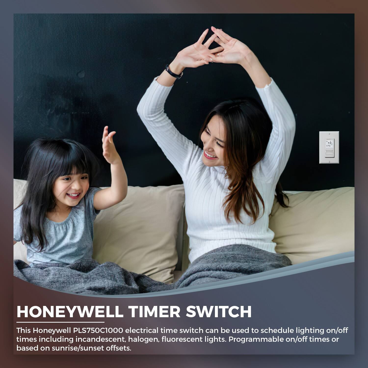 HONEYWELL TIMER SWITCH

This Honeywell PLS750C1000 electrical time switch can be used to schedule lighting on/off times including incandescent, halogen, fluorescent lights. Programmable on/off times or based on sunrise/sunset offsets.