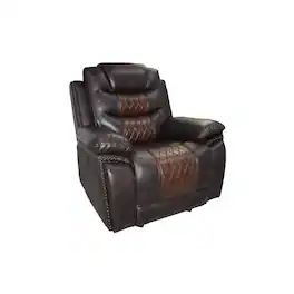 Manhattan Lane - Asher 39 Inch Power Recliner Chair, Wood, Pocket Coils Faux Leather - Brown