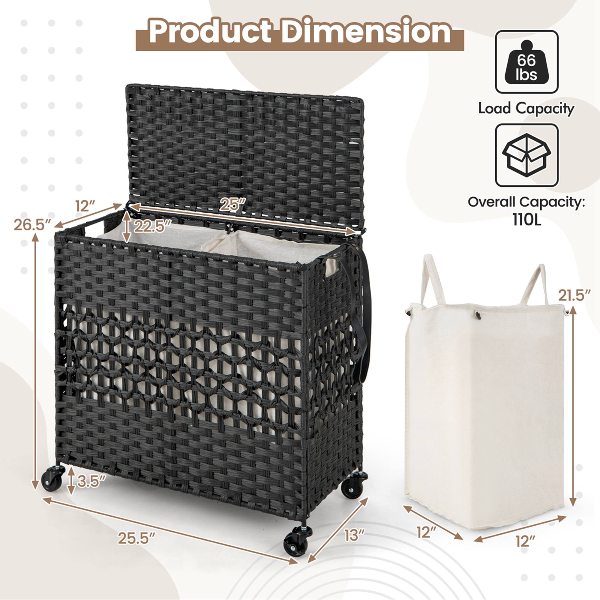 Product Dimension: 66 lbs Load Capacity - 26.5" x 12" x 22.5" - Overall Capacity: 110L - 21.5" x 3.5" x 25" - 13" x 12" x 12"