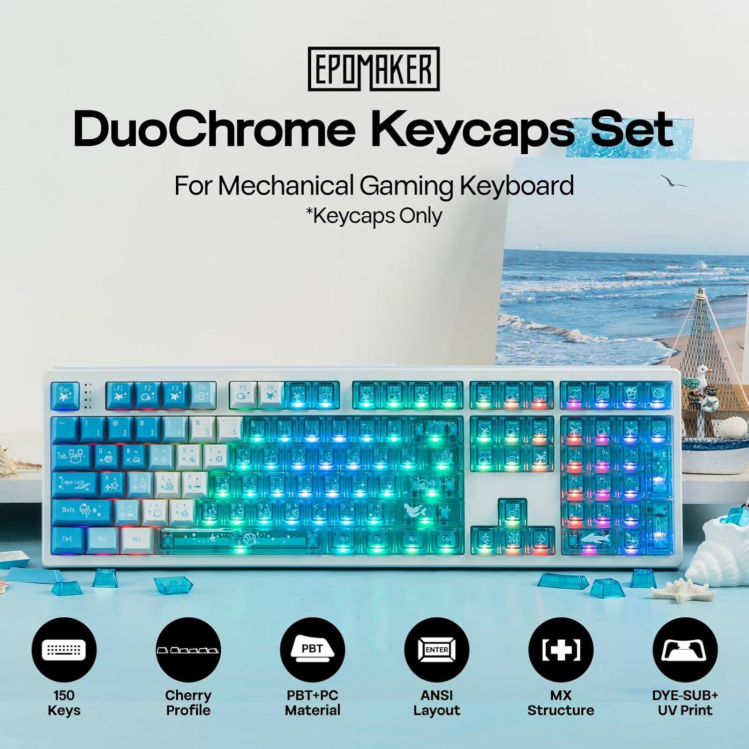 EPOMAKER DuoChrome Keycaps Set For Mechanical Gaming Keyboard *Keycaps Only

- 150 Keys
- Cherry Profile
- PBT+PC Material
- ANSI Layout
- MX Structure
- DYE-SUB+ UV Print