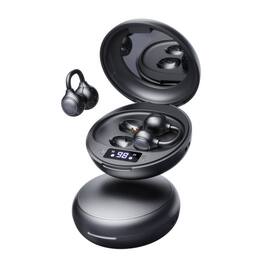 RISOKEYS - Open-Ear Bluetooth Earbuds w/ Clear Call, Voice Control, LED Display, 36H Battery for Running, Commuting ,Black