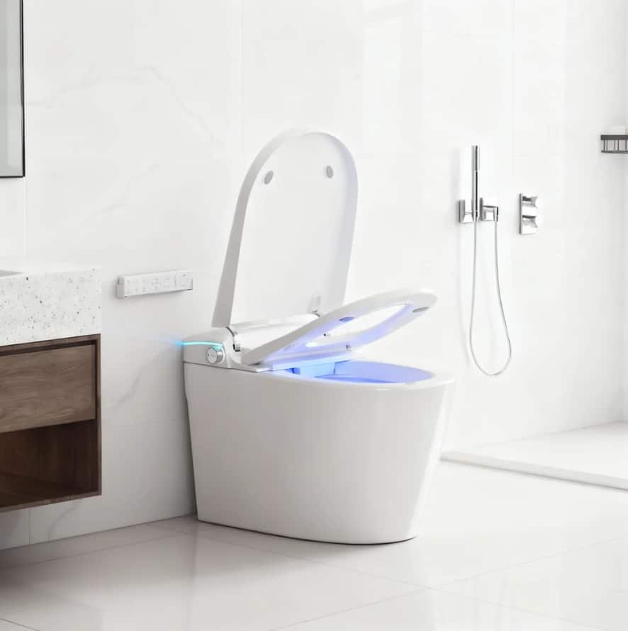 Front. Vipbear - Smart Toilet with Built-In Tank, One-Piece Bidet toilet with Foot Flush, Auto Lid/Flush, Heated Seat, Warm Water&Dryer - White.