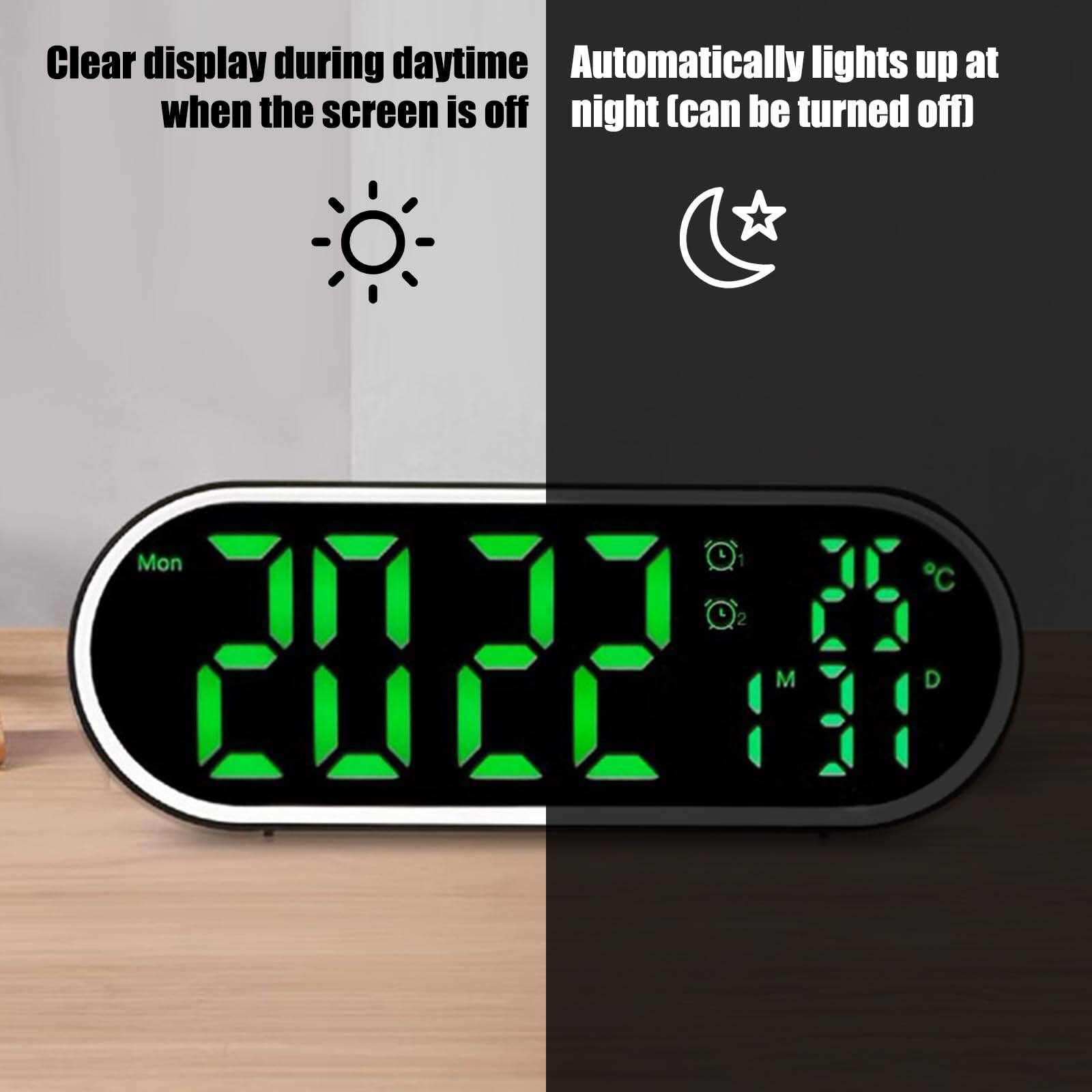 Left. Dazzed Corner - Digital Alarm Clock Large LED Display,USB Ports - Black.