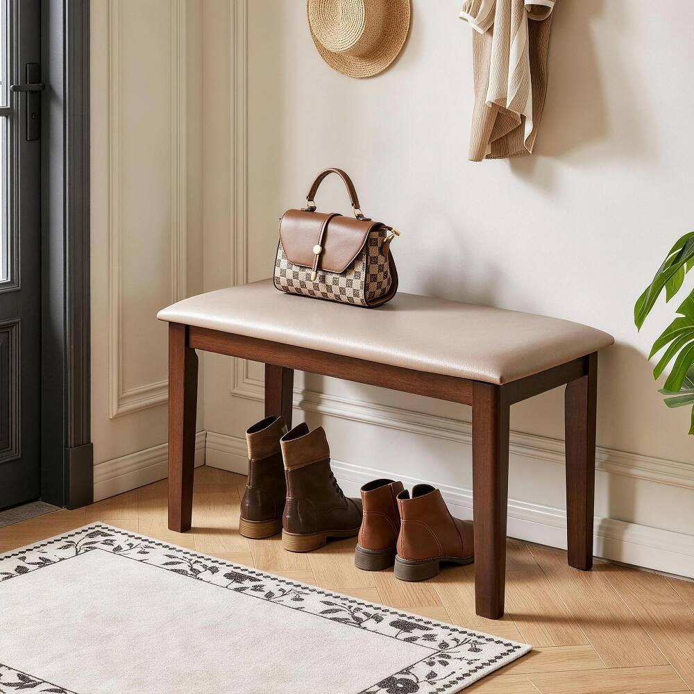 Alt View 1. Ropilly - Ropilly Solid Wood Upholstered Dining Bench, Heavy Duty Gray Tech Fabric Entryway Shoe Bench for Bedroom, 31 Inch - Gray.