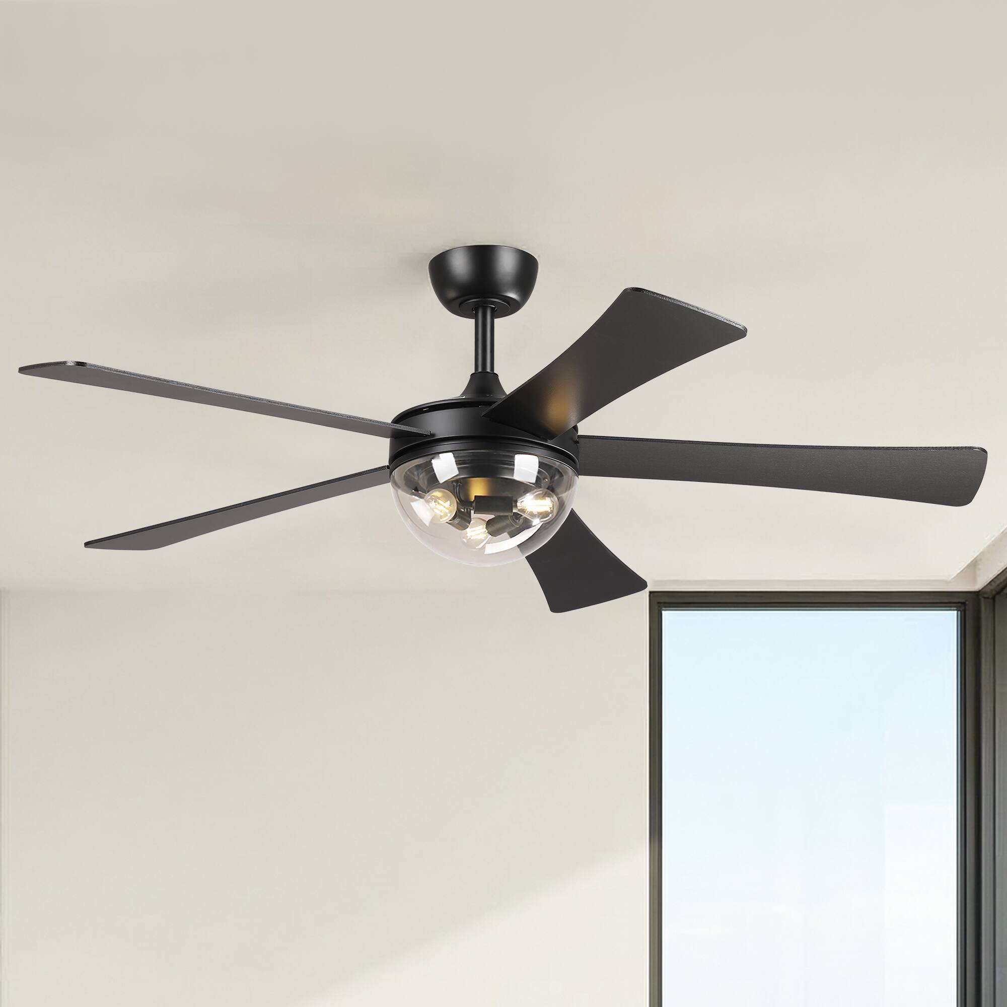 Alt View 1. Parrot Uncle - 52" Farmhouse Industrial Glass Lampshade Ceiling Fan with Remote - Black.