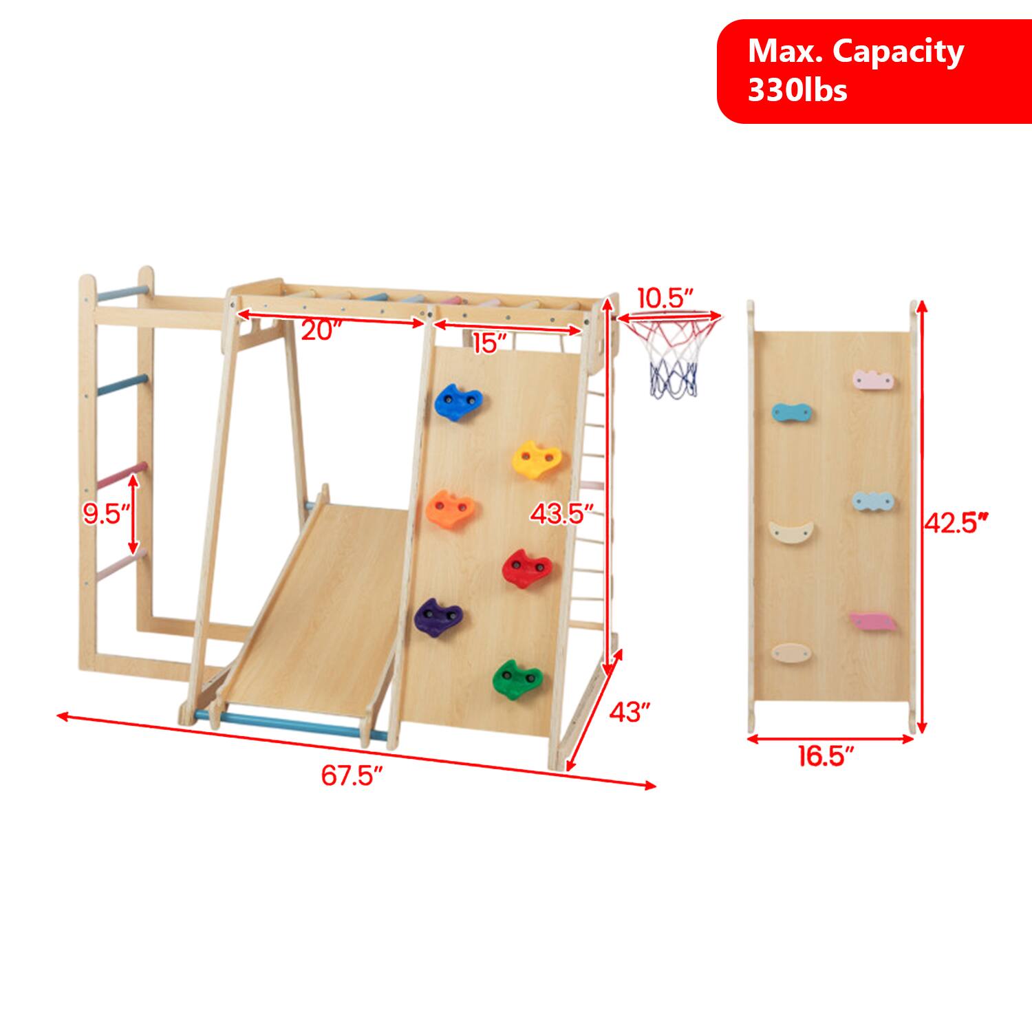 Max. Capacity 330lbs  
20"  
15"  
10.5"  
9.5"  
43.5"  
42.5"  
67.5"  
43"  
16.5"
