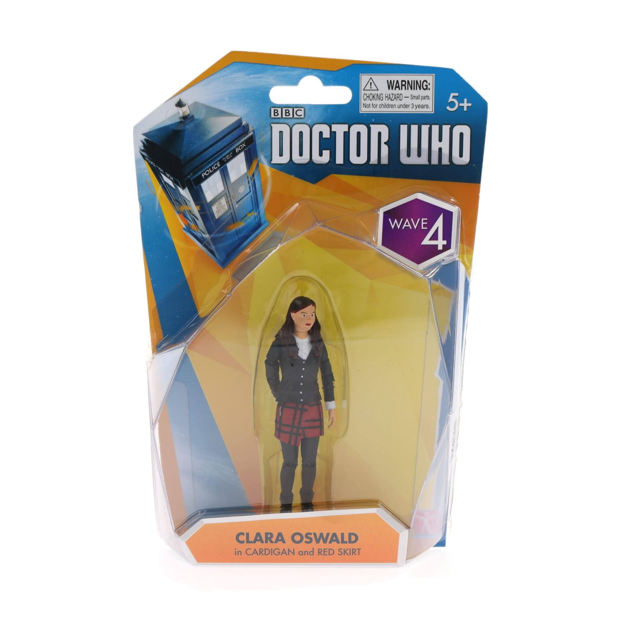 - WARNING: CHOKING HAZARD - Small parts. Not for children under 3 years.  
- 5+  
- BBC  
- DOCTOR WHO  
- POLICE BOX  
- WAVE 4  
- CLARA OSWALD in CARDIGAN and RED SKIRT