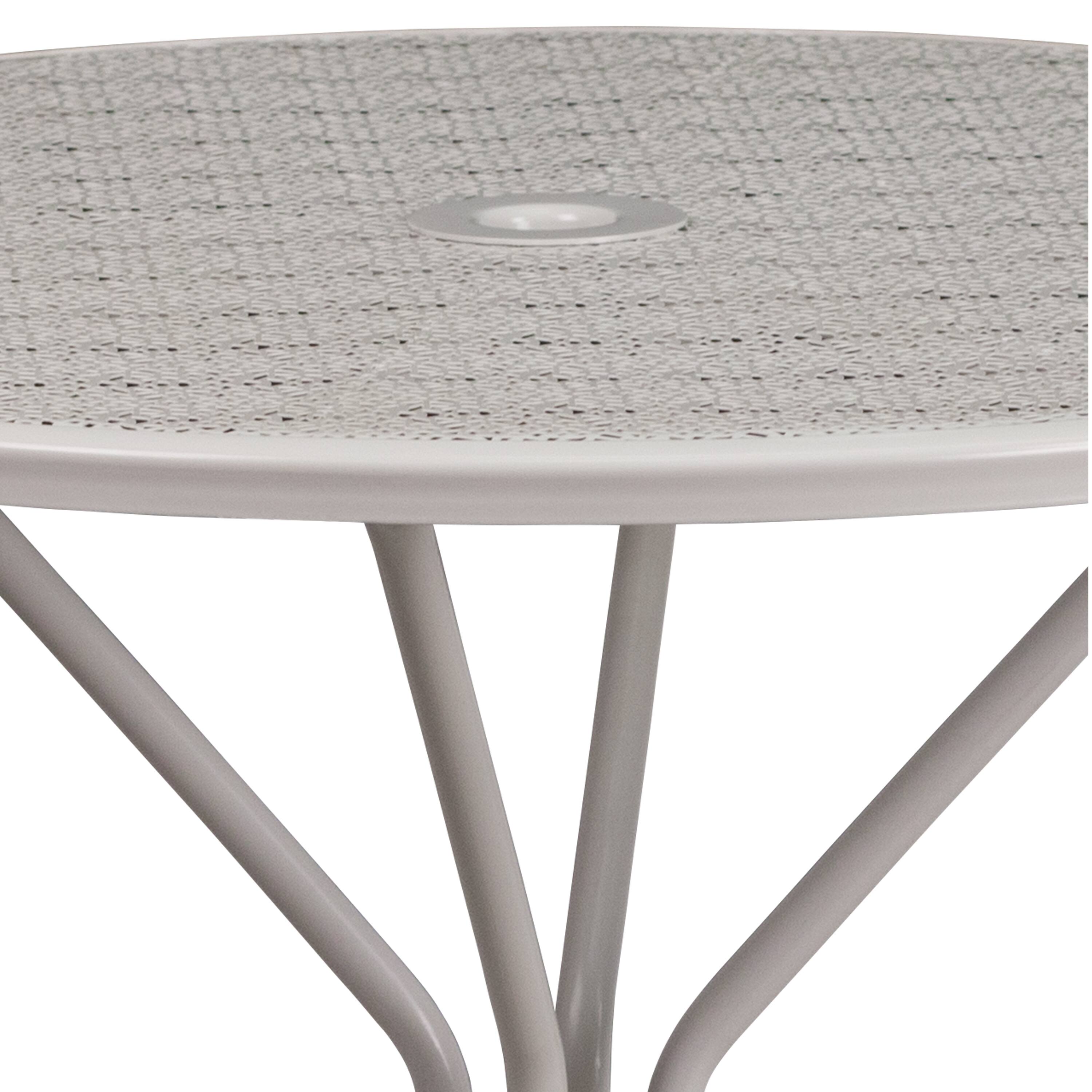 Alt View 5. Emma + Oliver - Commercial Grade 35.25" Round Colorful Metal Garden Patio Table with Umbrella Hole - Light Gray.