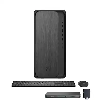 Front. HP - OmniDesk Desktop - AMD Ryzen 7 8700G 2024 - 32GB Memory - 1TB SSD - Gray Wood.