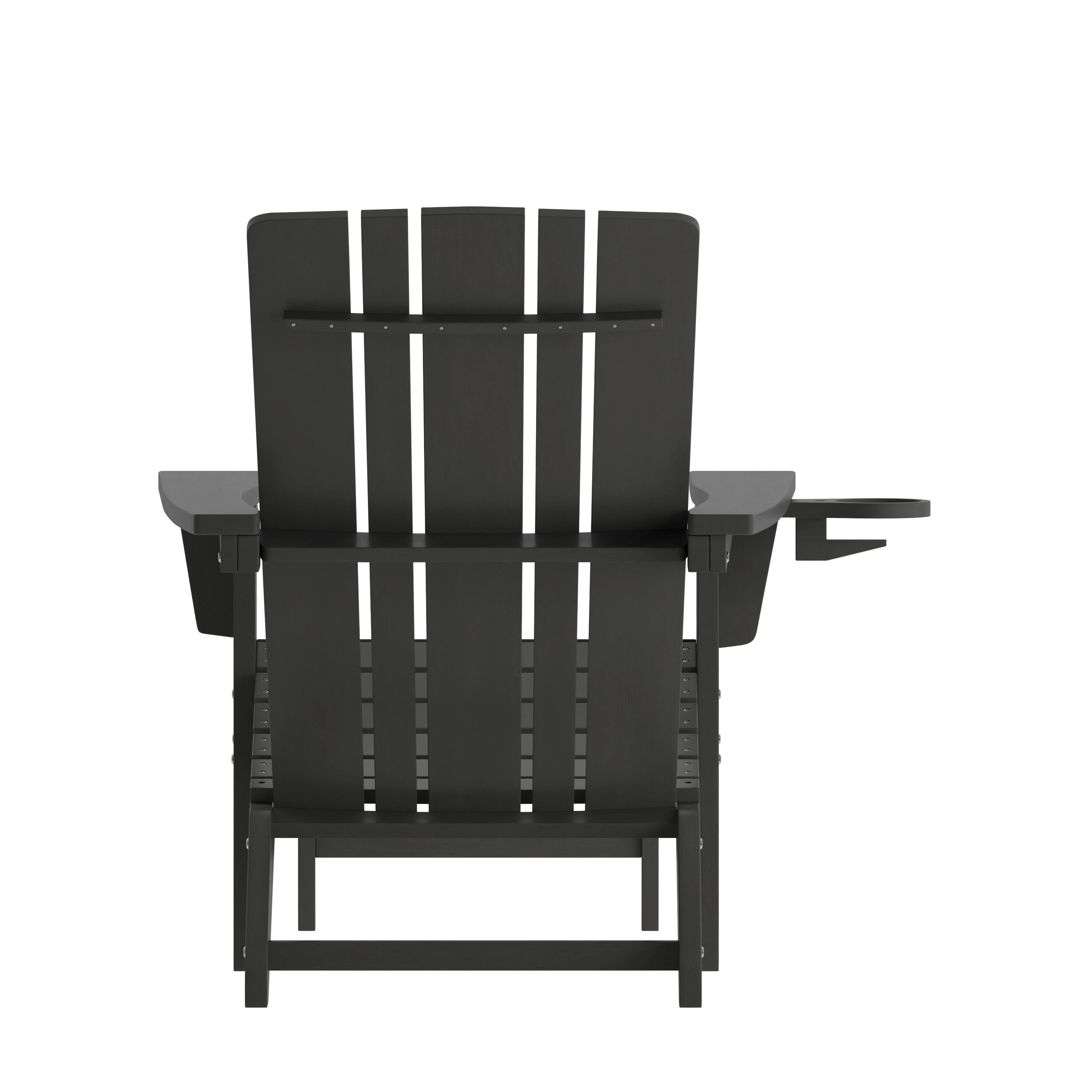 Alt View 7. Emma + Oliver - Haley Adirondack Chair with Cup Holder and Pull Out Ottoman, All-Weather HDPE Indoor/Outdoor Lounge Chair - Black.