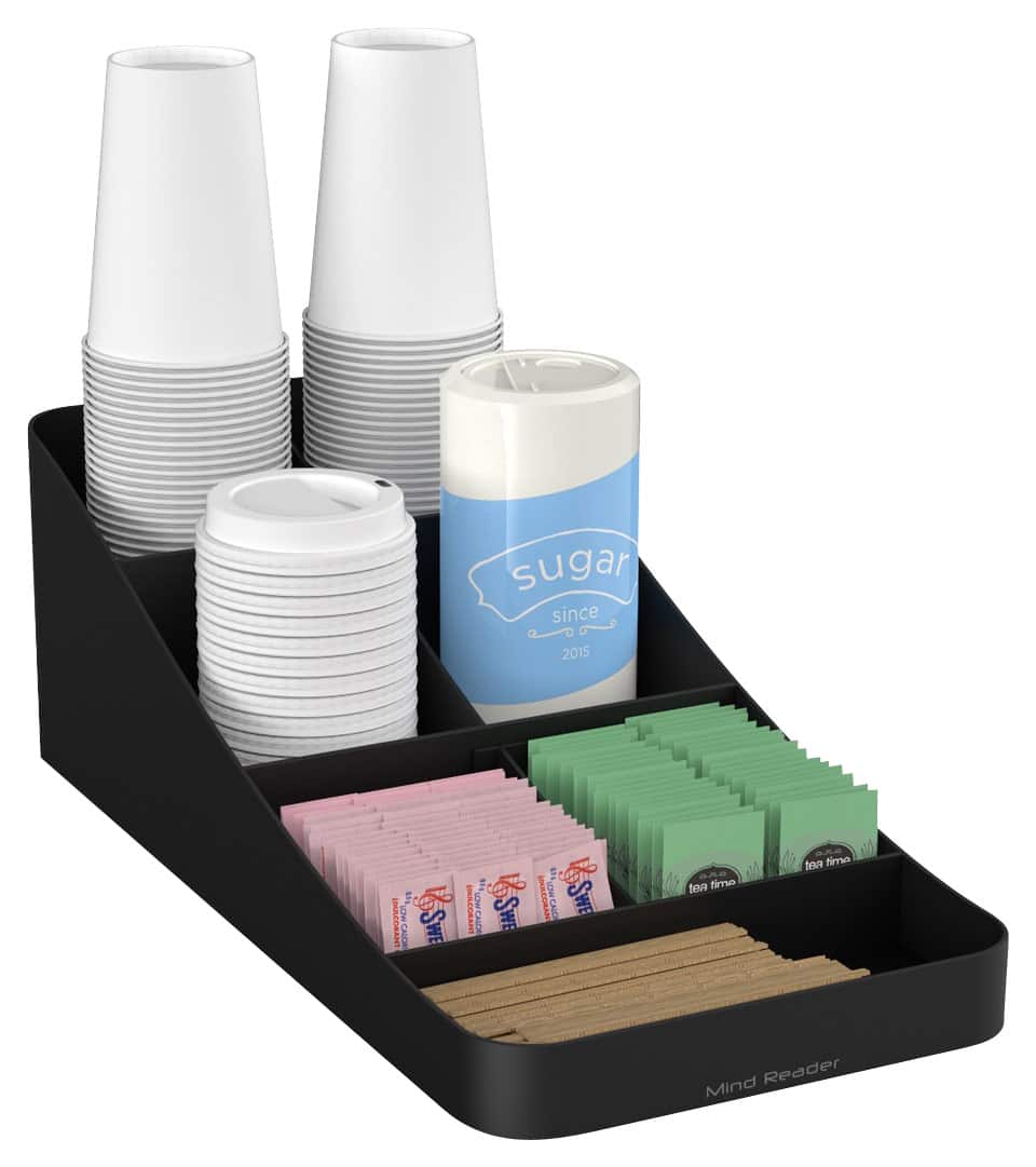 Left. Mind Reader - Trove 7-Compartment Coffee Condiment Organizer - Black.