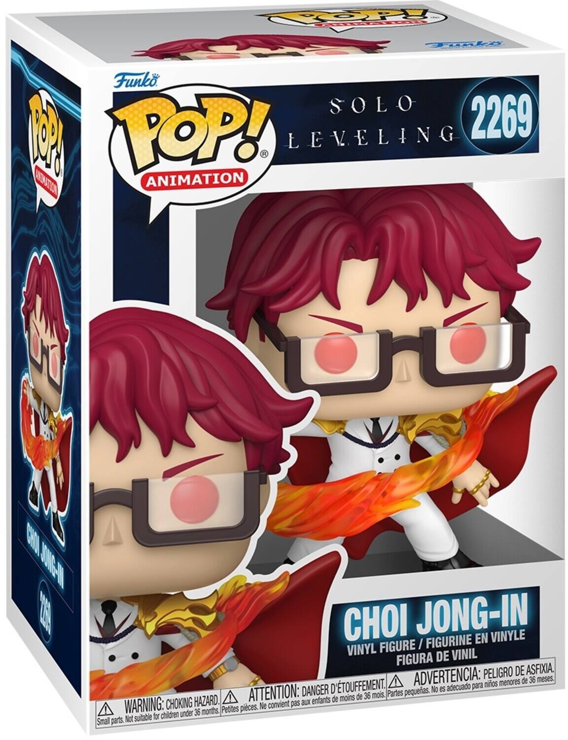 COPY CL Taly 0 Funko POP! SOLO LEVELING 2269 ANIMATION  
CHOI JONG-IN  
VINYL FIGURE / FIGURINE EN VINYLE / FIGURA DE VINIL  
PELIGRO DE ASFIXIA / DANGER D'ÉTOUFFEMENT / ADVERTENCIA: PELIGRO DE ASFIXIA.  
WARNING: CHOKING HAZARD. Small parts. Not suitable for children under 36 months.  
ATTENTION: aux enfants de moins de 36 mois.  
DANGER: petites pièces. Ne convient pas aux enfants de moins de 36 mois.
