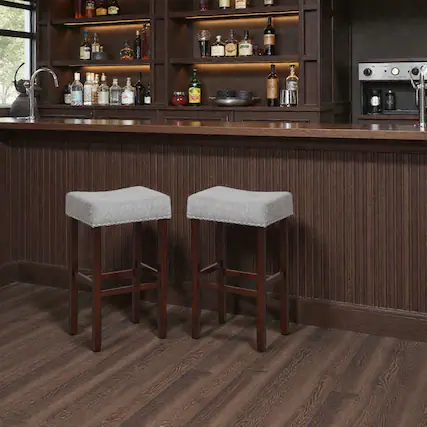 Front. Hivvago - 29 Inch Upholstered Bar Stools with Solid Rubber Wood Frame and Footrests- Set of 2 - Gray.