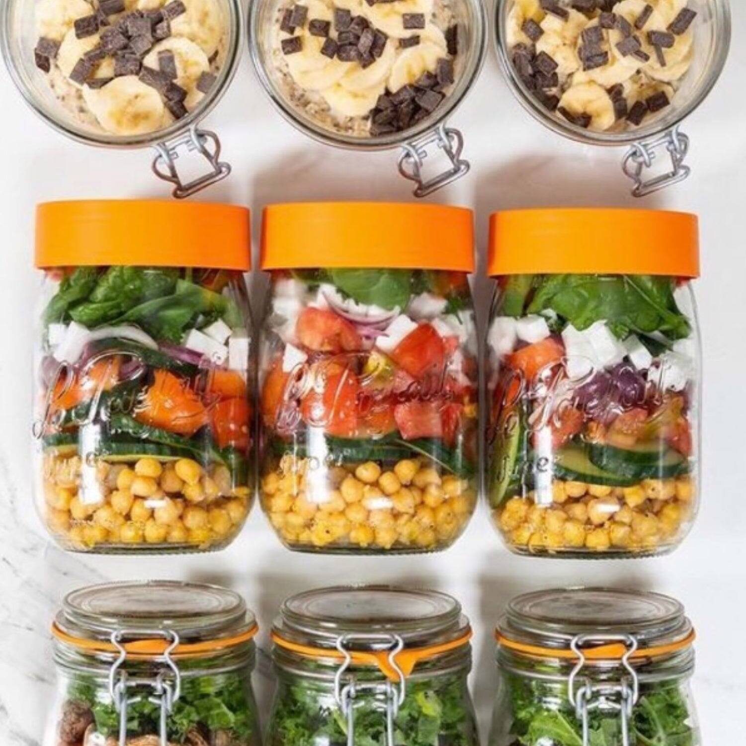 Alt View 2. Le Parfait - Screw Top Jar - 1L Wide Mouth French Glass Canning Jar w/ Color Plastic Lid, 32oz/Quart (Pack of 4) - ORANGE.