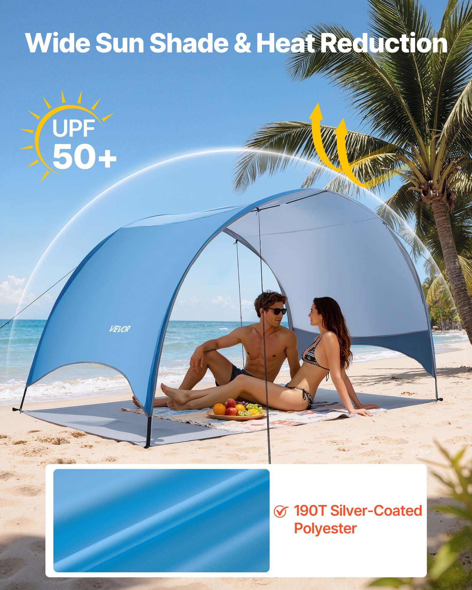 Wide Sun Shade & Heat Reduction  
UPF 50+  
190T Silver-Coated Polyester