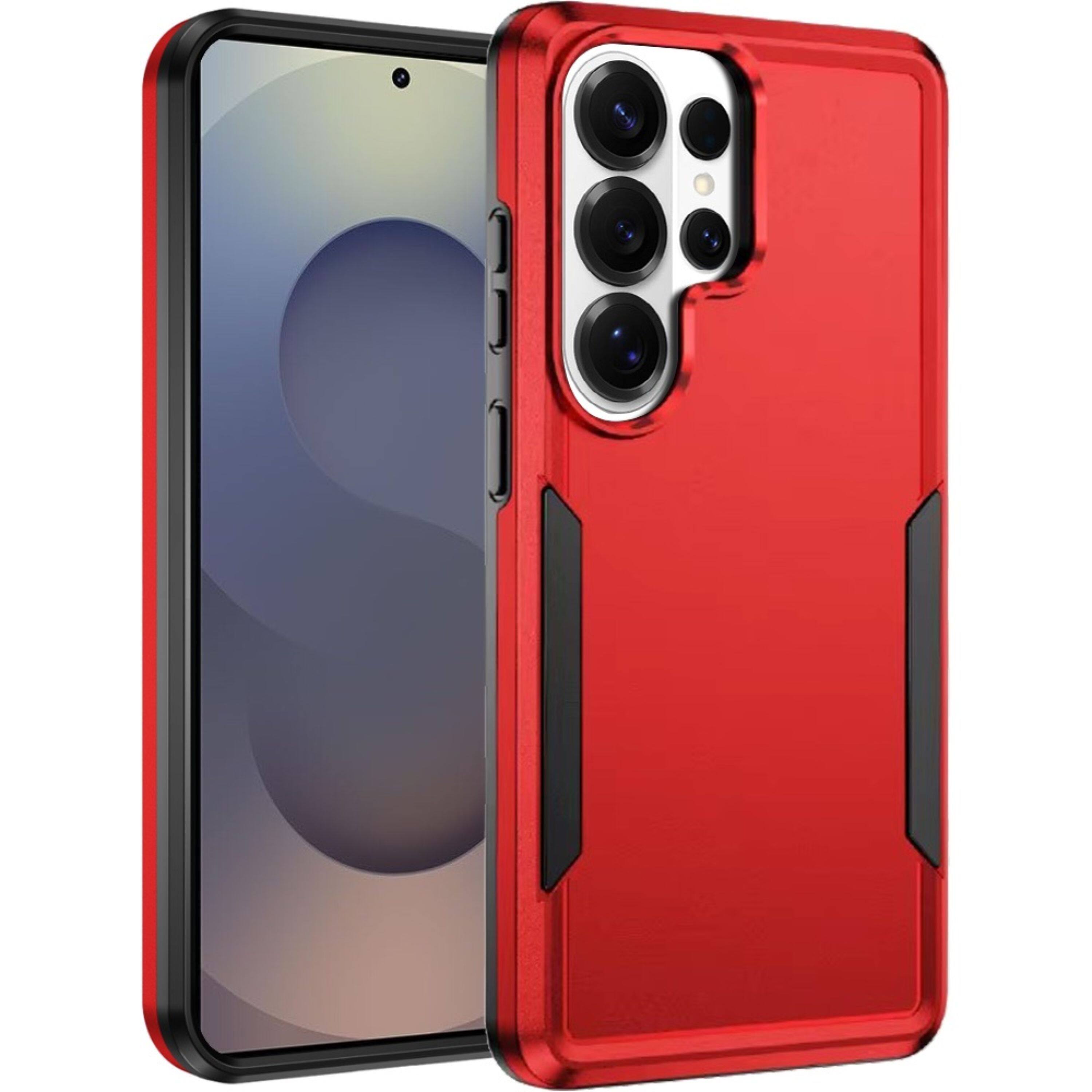 Angle. Kitcheniva - Fused Rugged Shockproof Phone Cover With Tempered Glass For Samsung Galaxy S26 Ultra Red - Red.