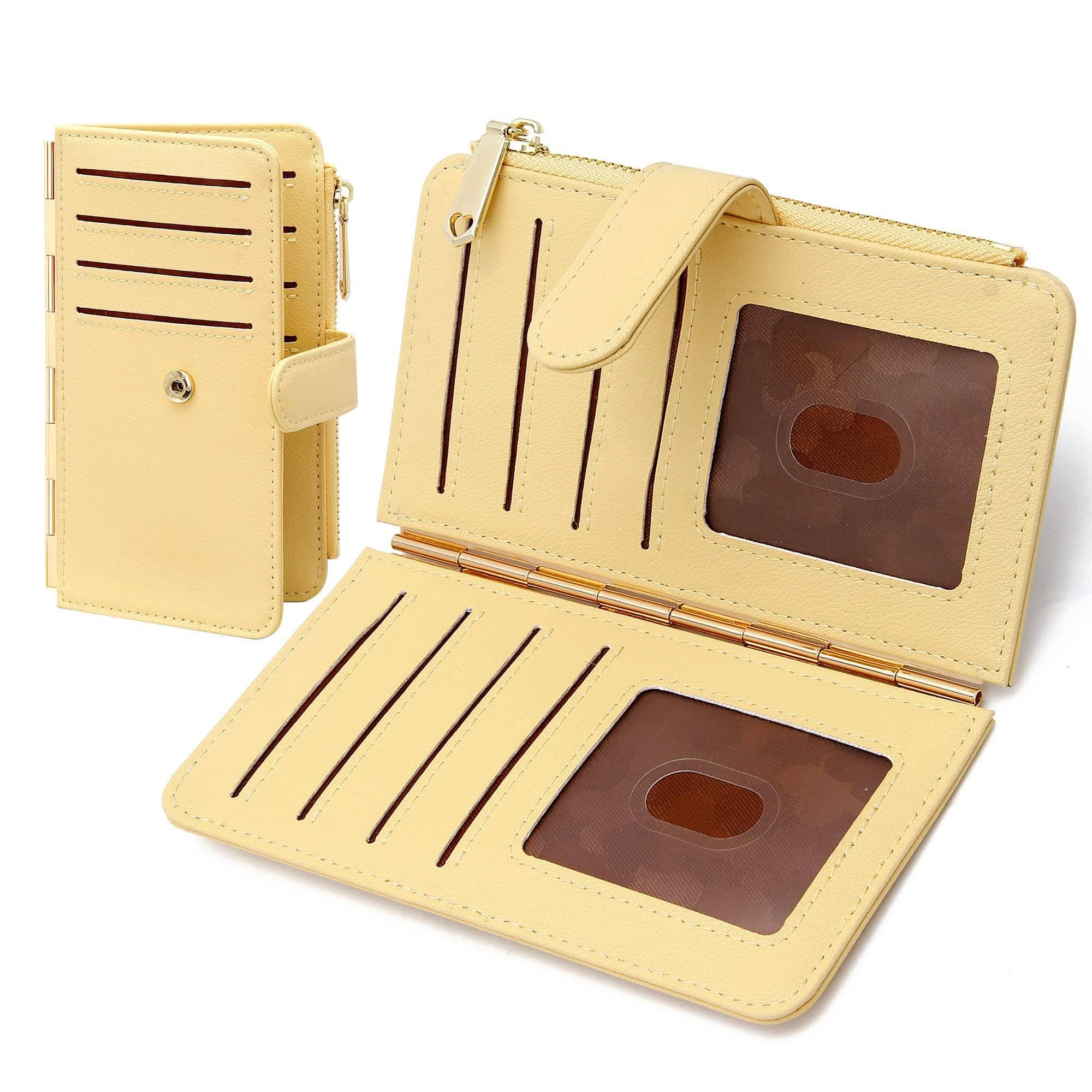 Jadie Link - Credit Card Holder Women Rfid Blocking Slim Wallet Bifold Multi Case Zipper Pocket Window RFID BlockingThis rfid card - Yellow