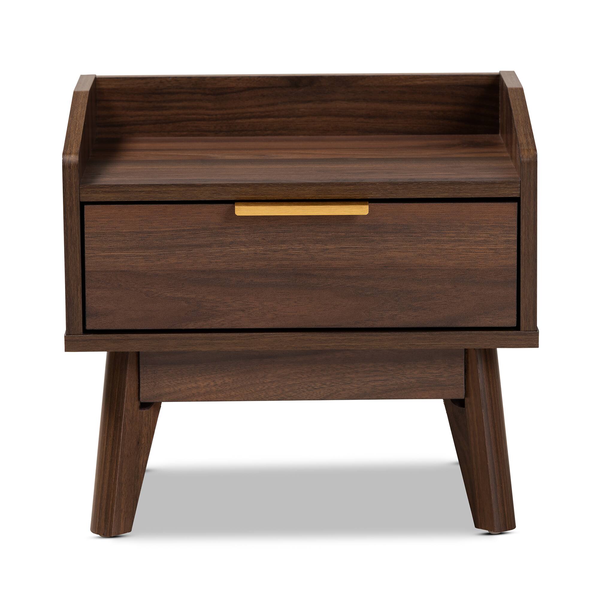 Left. Baxton Studio - Lena Mid-Century Modern Finished 1-Drawer Wood Nightstand - Walnut.