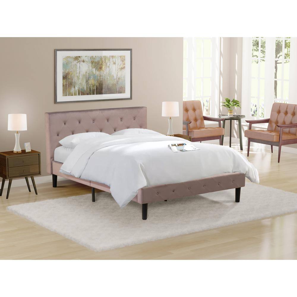 Alt View 2. East West Furniture - NLF-14-Q Nolan Platform Bed Frame-Button Tufted Brown Taupe Velvet Fabric Upholstery Headboard & Footboard - Black.
