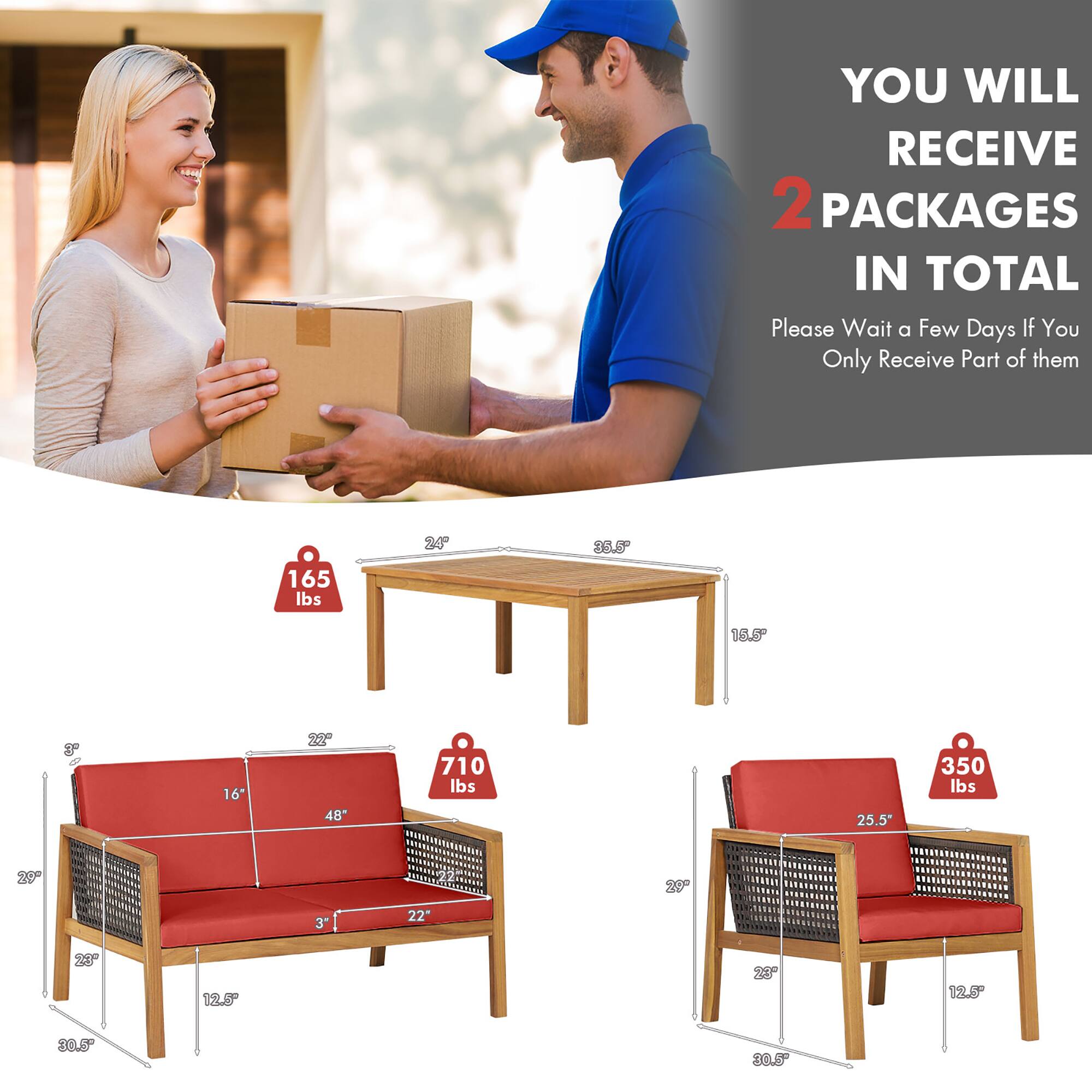 YOU WILL RECEIVE 2 PACKAGES IN TOTAL
Please Wait a Few Days If You Only Receive Part of them
165 lbs
710 lbs
350 lbs