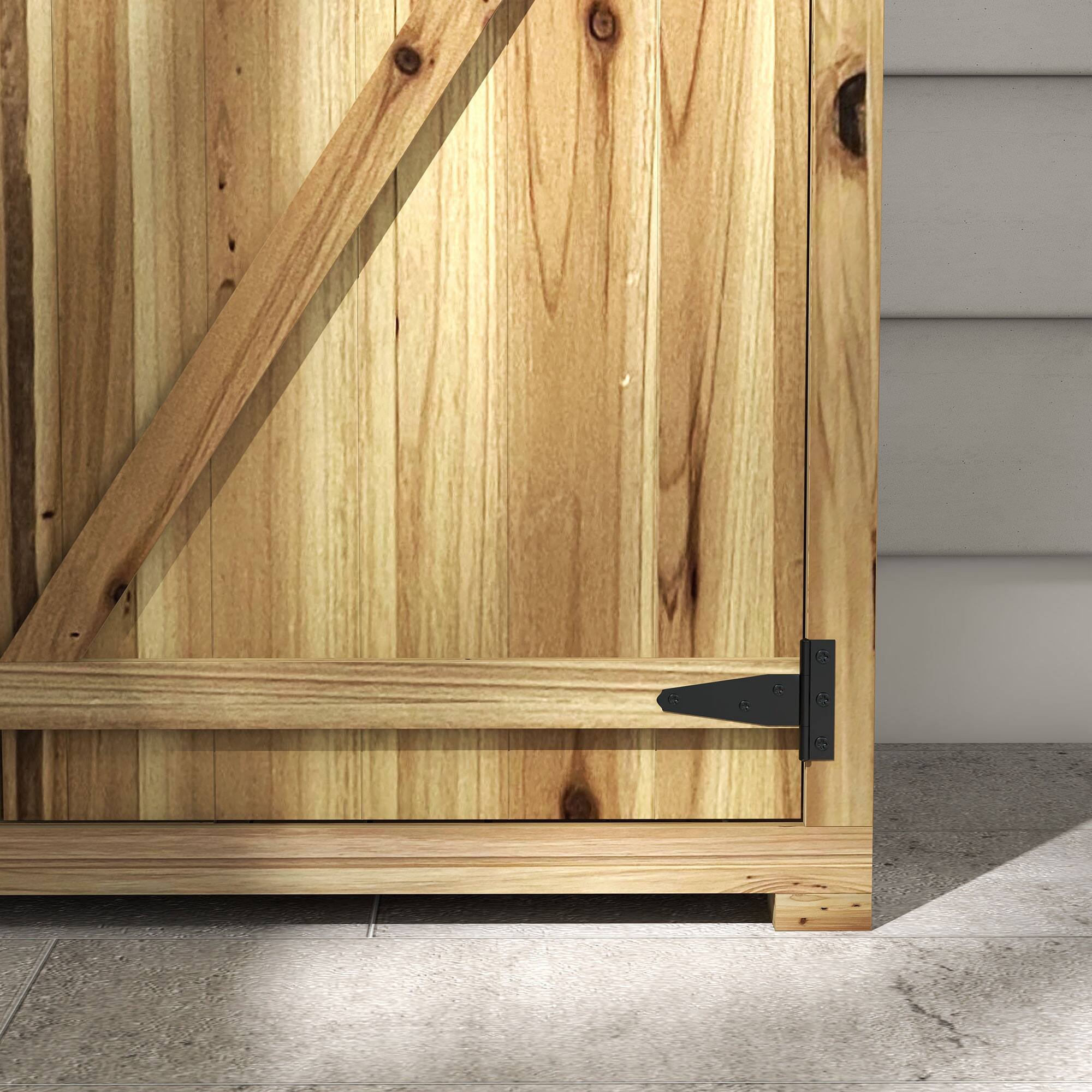 Alt View 8. Outsunny - Outdoor Storage Cabinet with Waterproof Asphalt Roof, Wooden Garden Shed with Double Lockable Doors and Shelves - Natural Wood.