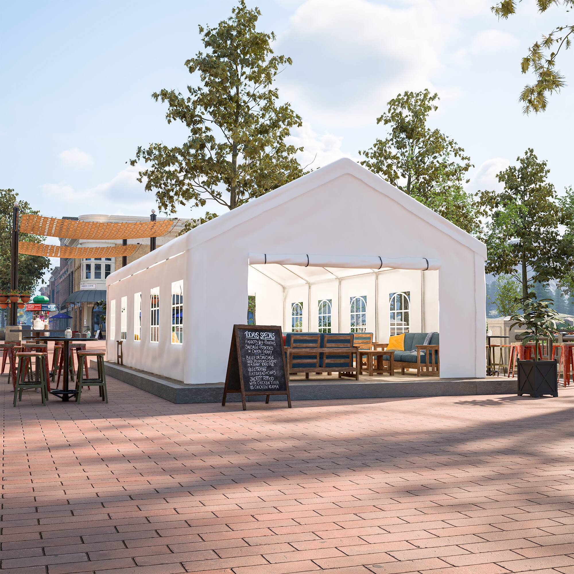 The text in the image reads:

"TEA'S SPOT

- TEA
- COFFEE
- SMOOTHIES
- JUICES
- SANDWICHES
- SALADS
- DESSERTS
- ICE CREAM
- WINE & BEER"