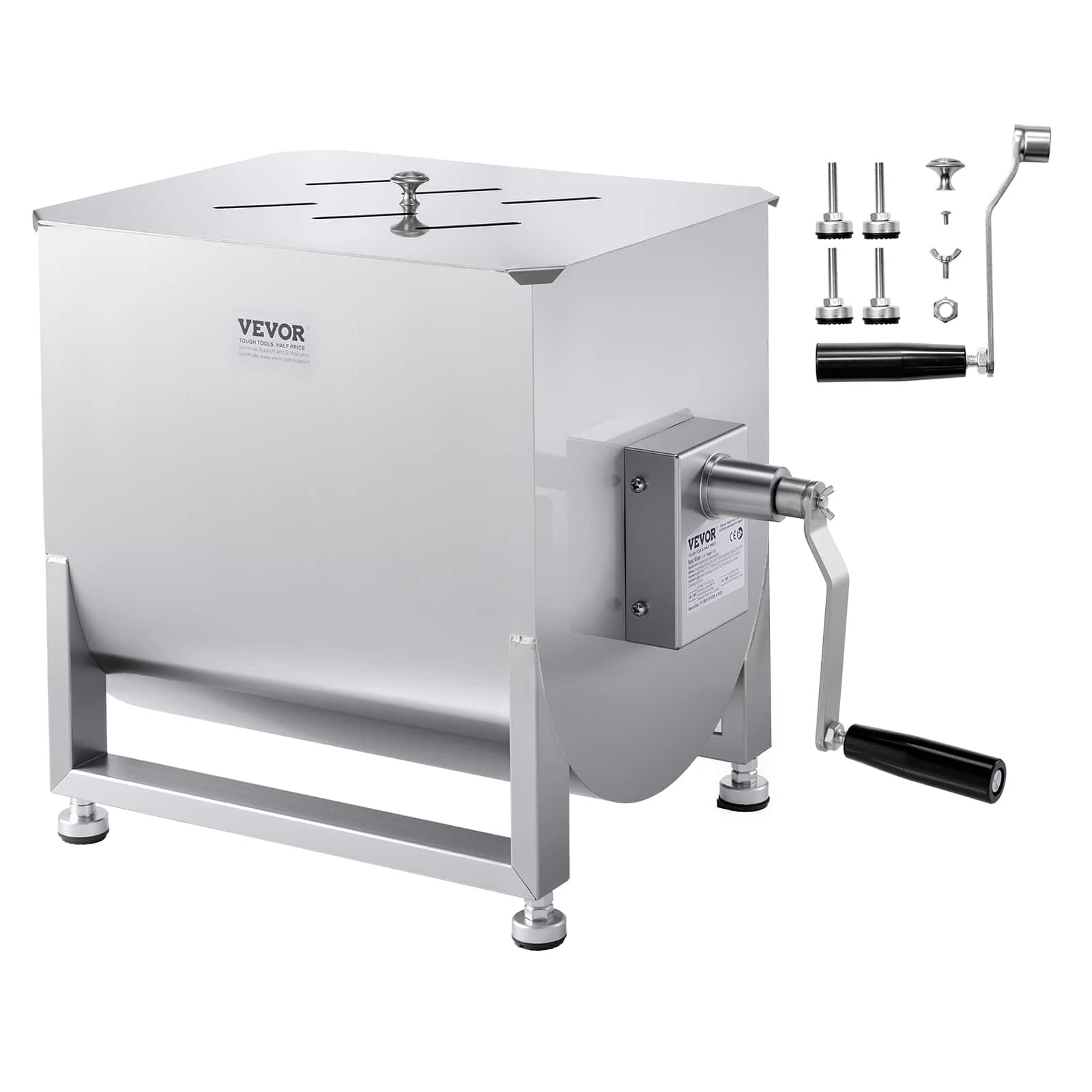 VEVOR - Manual Meat Mixer, 80L Fixed Tank Meat Processing Equipment(Mixing Max 80LBS for Meat), Stainless Steel Meat Mixer - Silver