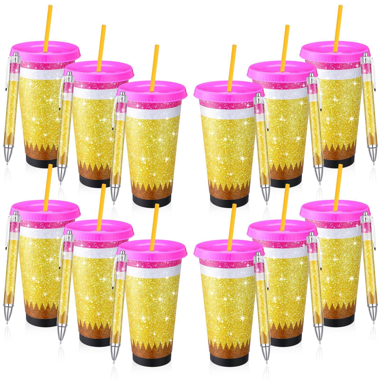 Paradigms Interiors - Teacher Appreciation Gift Bulk Including Reusable Pencil Plastic Coffee Cup With Lid Straw Employee Gifts Glitter Pen...