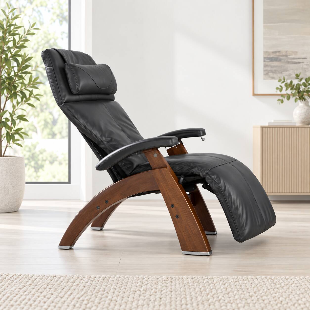 Left. Human Touch - Human Touch Perfect Chair PC-420 Classic Manual Plus Zero Gravity Chair Recliner with Solid Wood Base - Dark Walnut / Black SofHyde / Comfort.