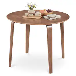 Costway - 37.5" Round Kitchen Table Circle Dining Room Table with Rubber Wood Legs - Walnut