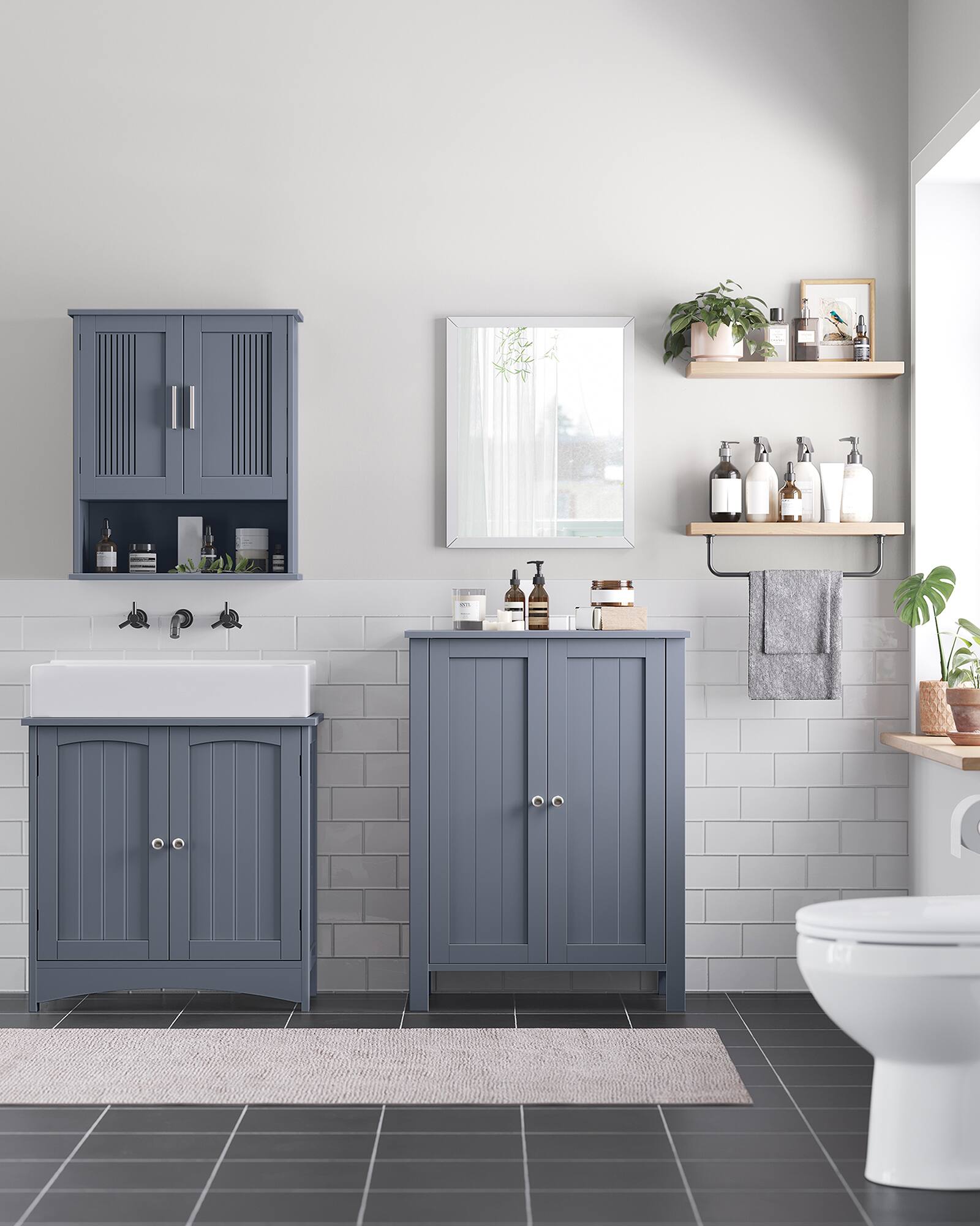 Alt View 4. Songmics Home - Bathroom Floor Storage Cabinet, Bathroom Storage Unit with 2 Adjustable Shelves, 11.8 x 23.6 x 31.5 Inches - Slate Gray.